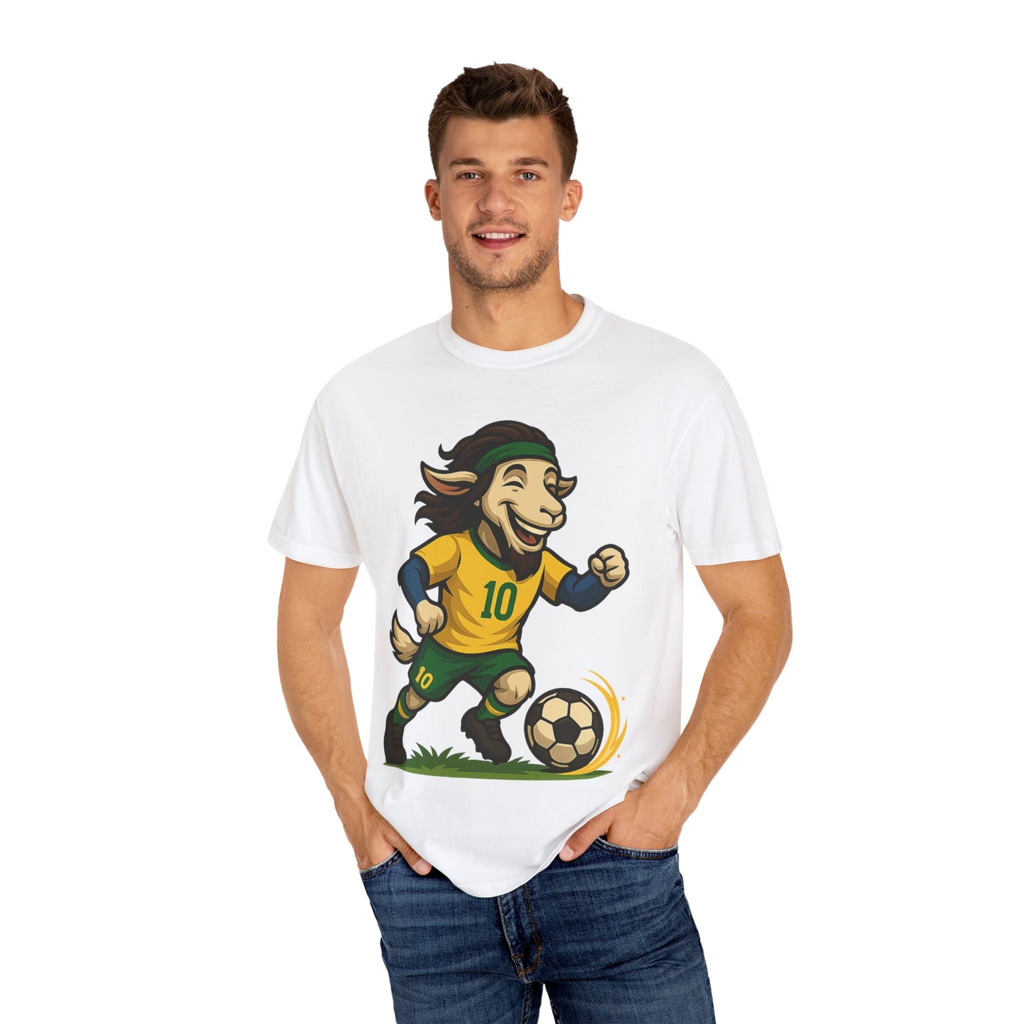 Brazil Soccer Goat T-Shirt - Unisex Garment-Dyed with #10 Back Design