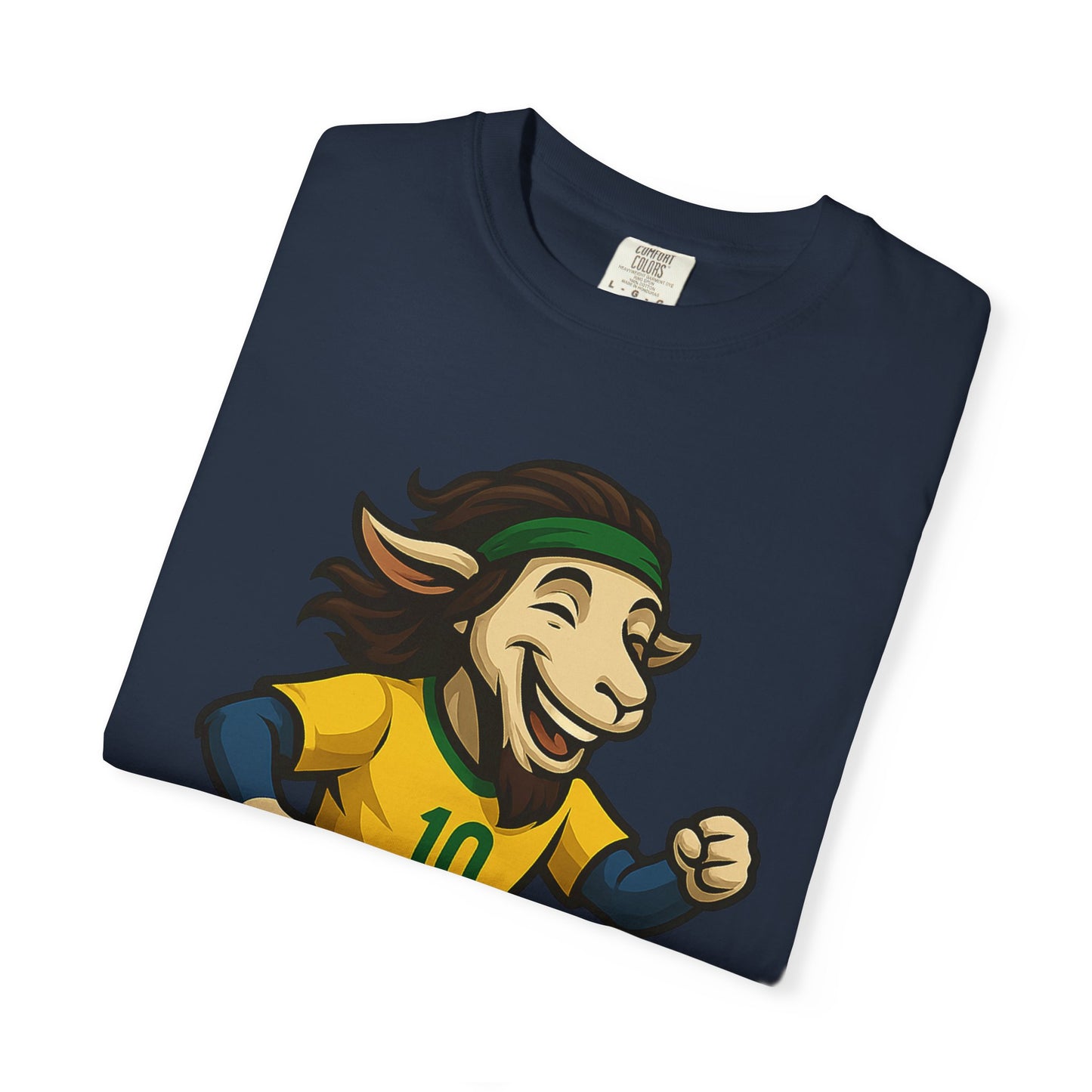Brazil Soccer Goat T-Shirt - Unisex Garment-Dyed with #10 Back Design