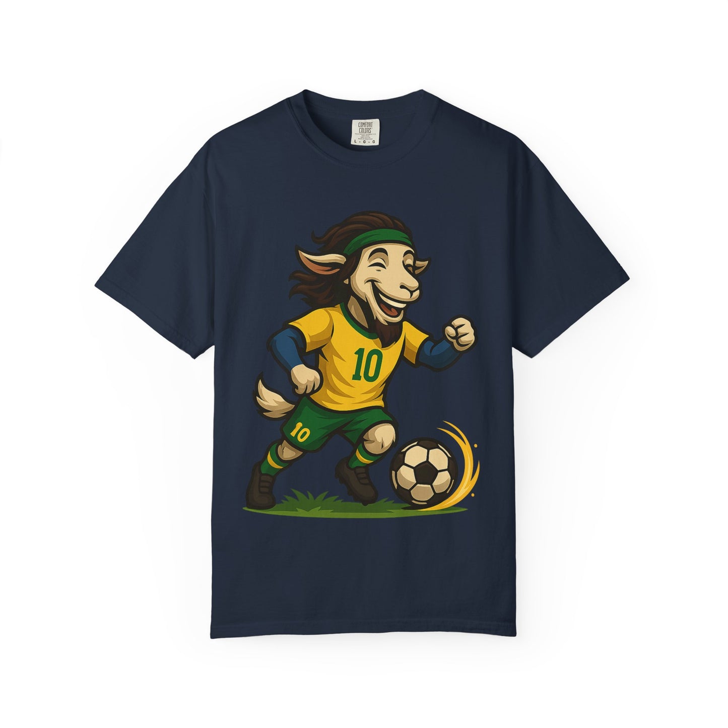 Brazil Soccer Goat T-Shirt - Unisex Garment-Dyed with #10 Back Design