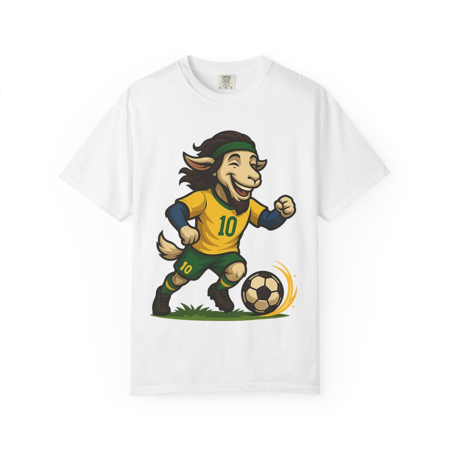 Brazil Soccer Goat T-Shirt - Unisex Garment-Dyed with #10 Back Design