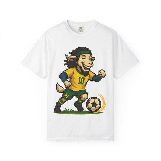 Brazil Soccer Goat T-Shirt - Unisex Garment-Dyed with #10 Back Design