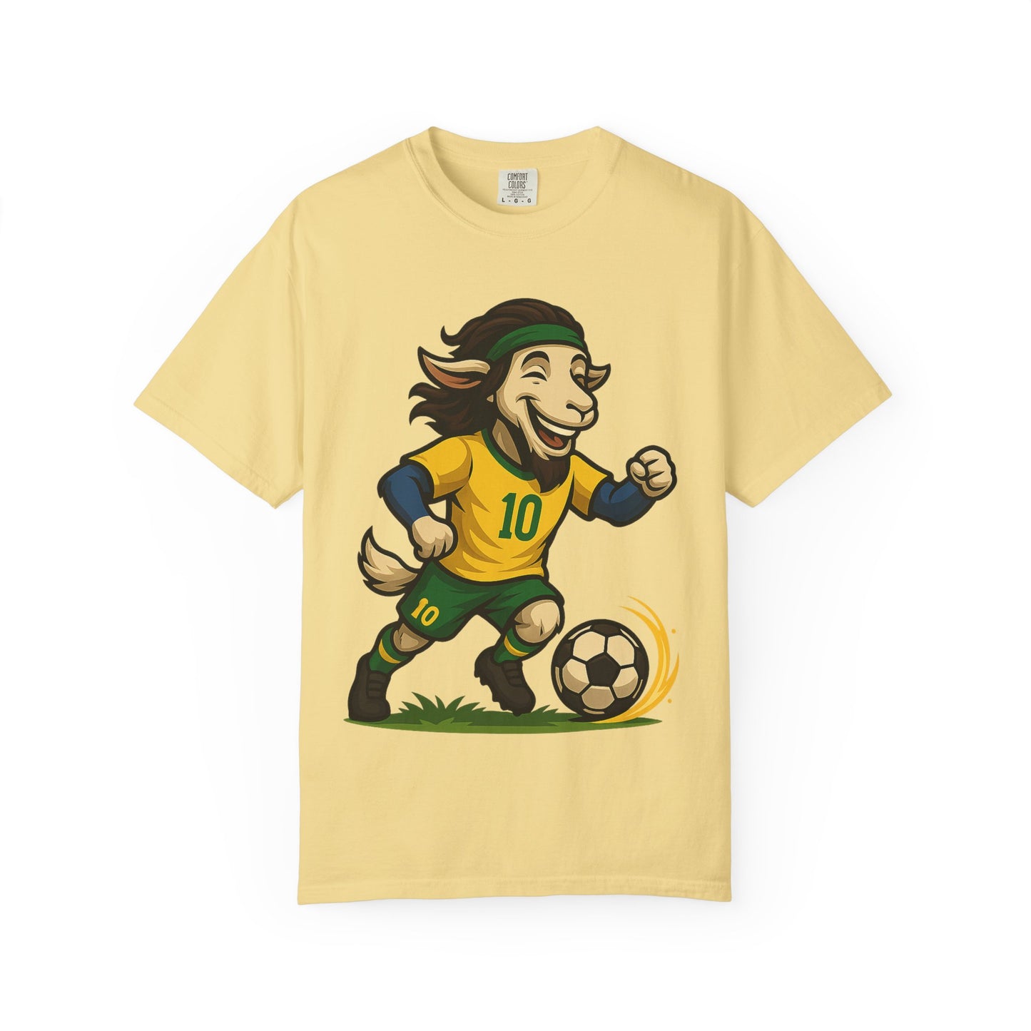Brazil Soccer Goat T-Shirt - Unisex Garment-Dyed with #10 Back Design